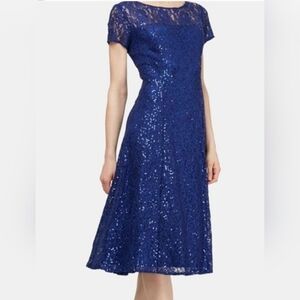 SLNY Brand Blue Lace & Sequin Lined Dress NWT Size 14W